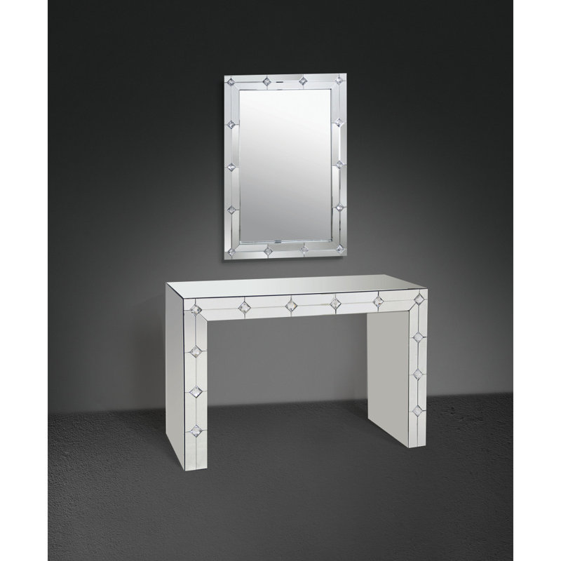 Hessa Mirrored & Faux Rhinestone Console Table (Assembled)