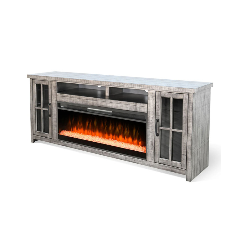 Console média Gery avec foyer encastré en cristal, 76 po, 2 armoires, gris , Gris