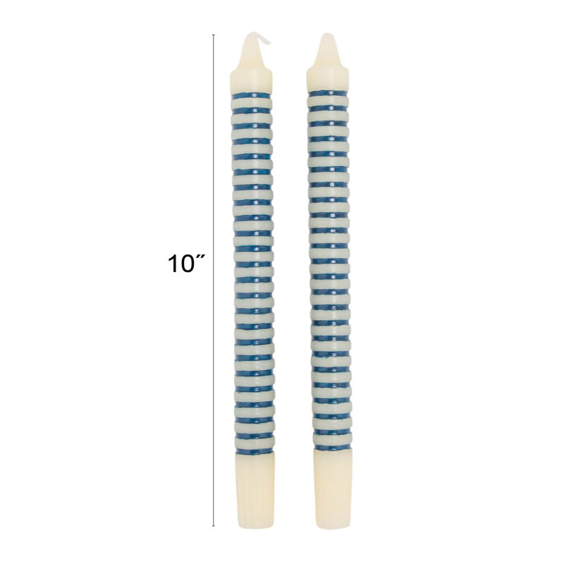 Unscented Horizontal-Striped Taper Candles In Box, Blue