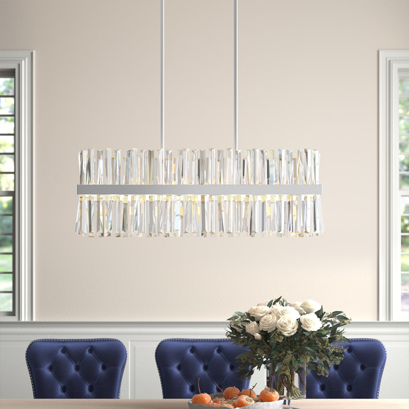 Athol Metal Linear Chandelier with Crystal Accents, Chrome, 12" H x 36" W x 12" D, 20