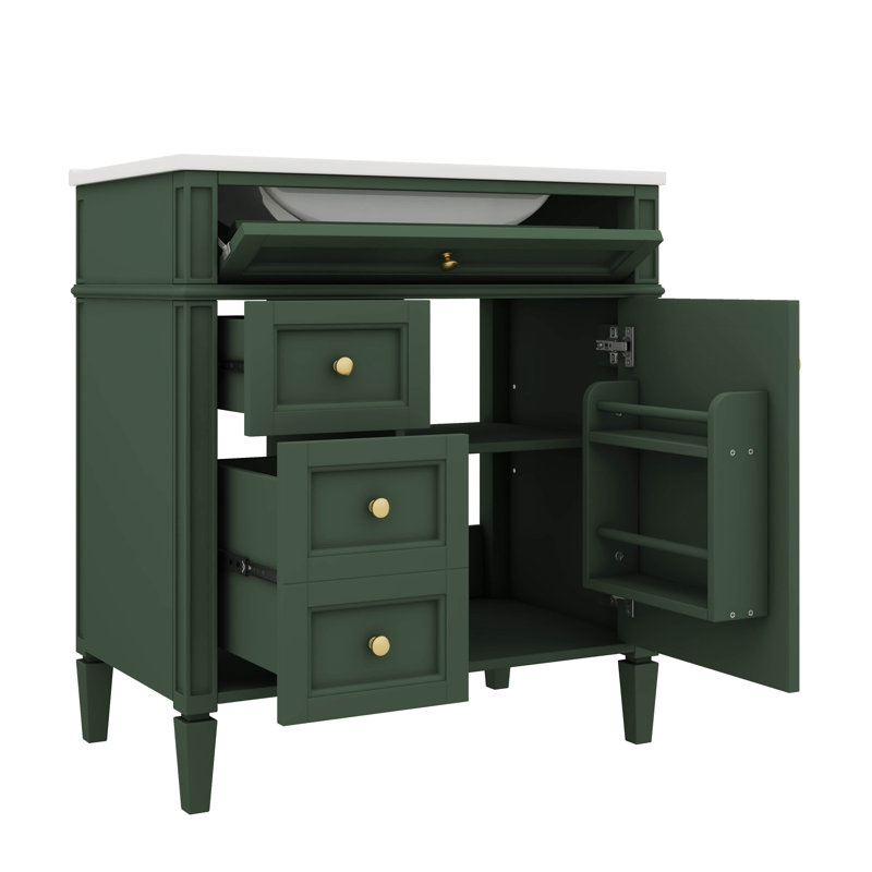 Meuble-lavabo de 30 po avec lavabo sur comptoir, armoire de rangement moderne avec 2 tiroirs et compartiment escamotable