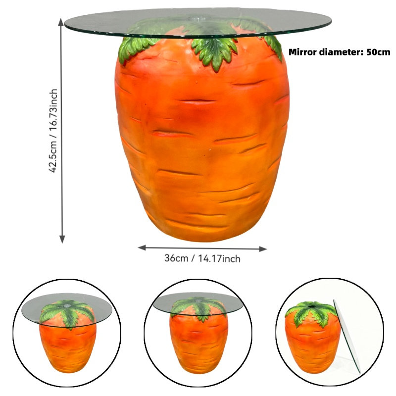Table d'appoint fantaisie HarvestGlow en forme de carotte, en résine et verre, Carotte