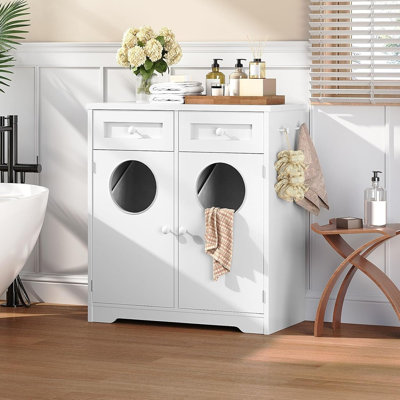 Armoire à linge double avec tiroirs, paniers dissimulés et ouvertures pour le linge sale, style ferme