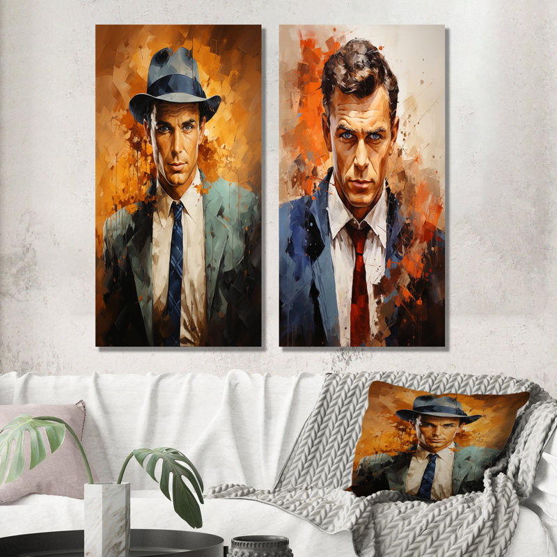 Popart Sinatra en saphir - ensemble de 2 décorations murales Popart abstraites, H 28 po x l 25 po, Toile tendue