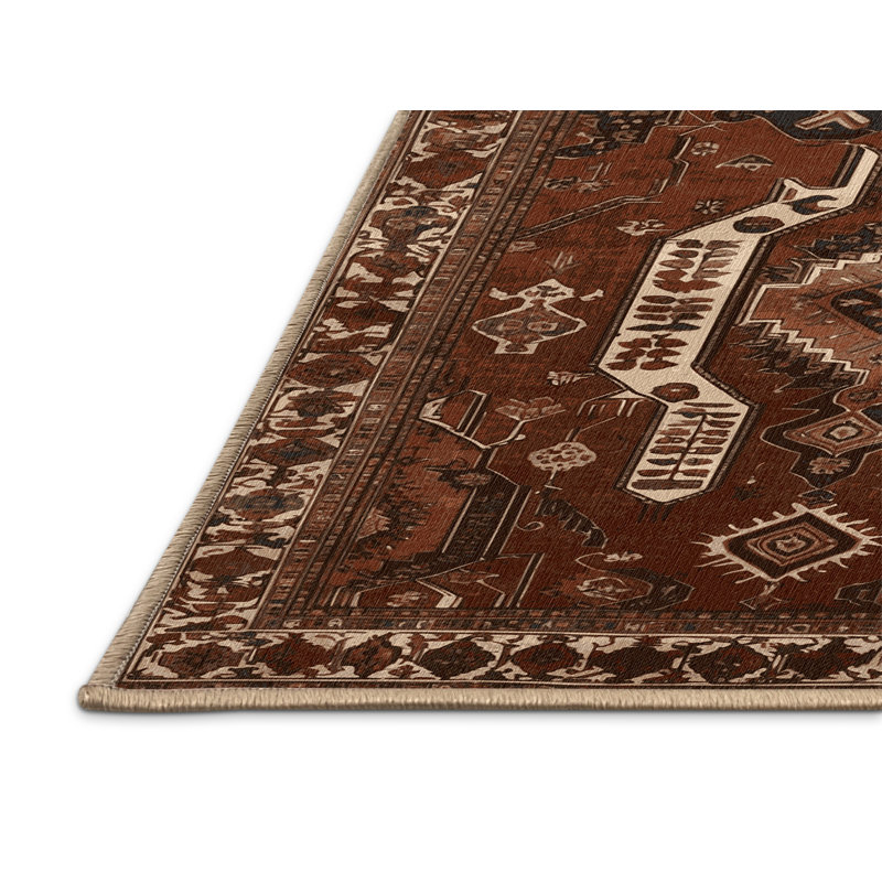 Tapis brun lavable à la machine, Rond 7 pi