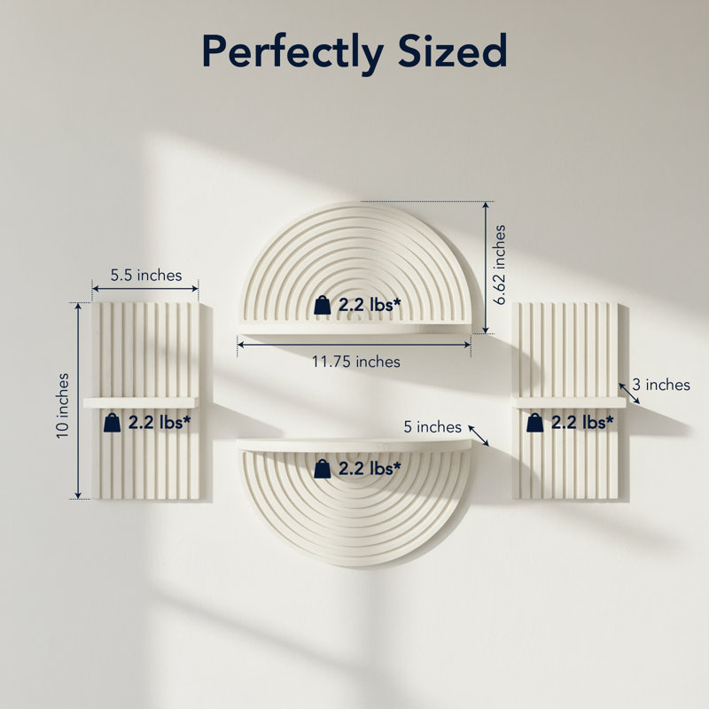  Boho Arched Lunar Ledges Wall Shelf, Modular Wood Floating Display Shelf with Fluted Arch Design for Bedroom, Bathroom, Kitchen & Living Room Decor