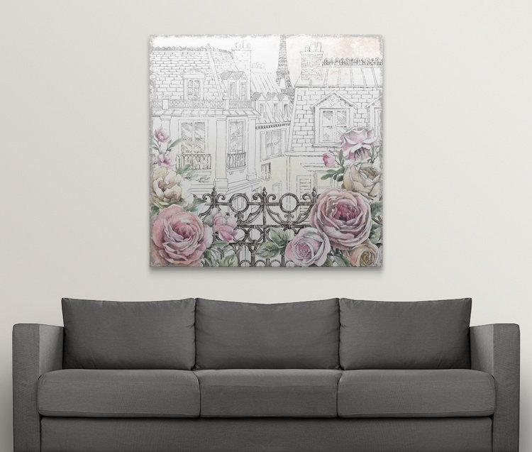 « paris roses ii », reproduction d’impression sur toile, H 35 po x l 35 po x P 1,5 po, Toile