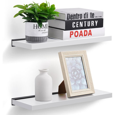 Floating Shelves Wall Mounted Set Of 2, Natural Bamboo Wood Storage Shelves For Bedroom, Living Room, Bathroom, Kitchen, 17 Inch White Rustic Shelves