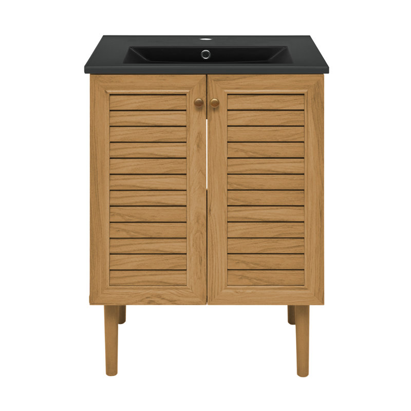 Meuble-lavabo autoportant 24 po Bron, Trou unique, Chêne doré, Noir