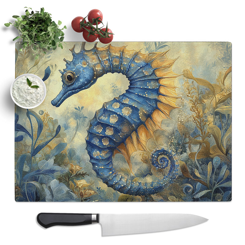 Seahorse Design  Glass Chopping Board
