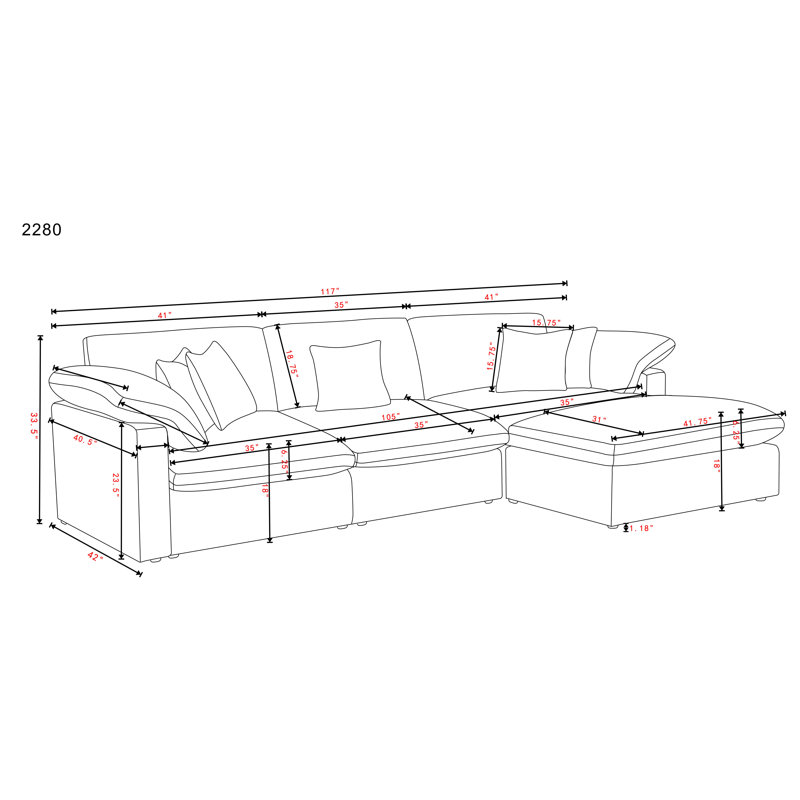 Luxurious Chenille Fabric 4-Piece Modular Sectional Sofa with Ottoman, Beige Chenille, 33.5" H x 117" W x 73" D