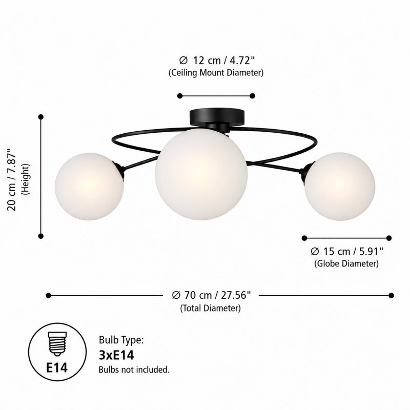 Glass Semi Flush Mount, Frosted, White, 3 Lights