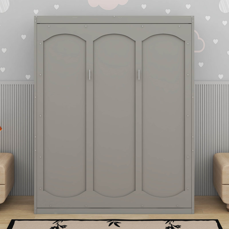 Grand lit escamotable avec tablettes, Gris