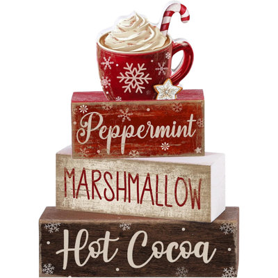 4 panneaux en bois « Chocolat chaud » pour plateau à étages de style ferme | Centre de table rustique pour cuisine, salle de bain, buanderie, étagère, thème menthe-guimauve