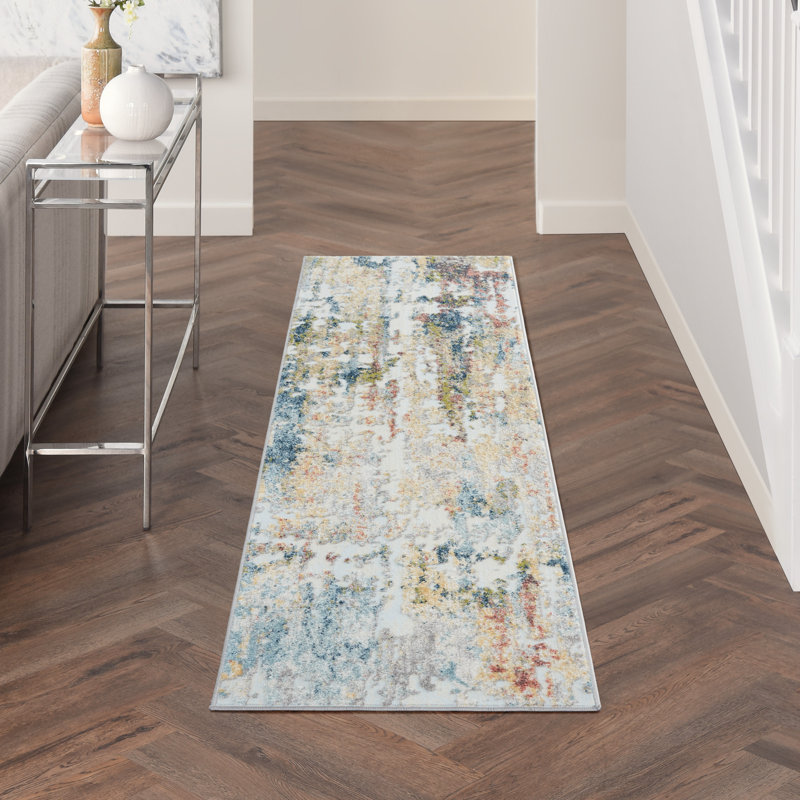 Tapis moderne ivoire, Tapis de couloir 2 pi 2 po x 7 pi 6 po