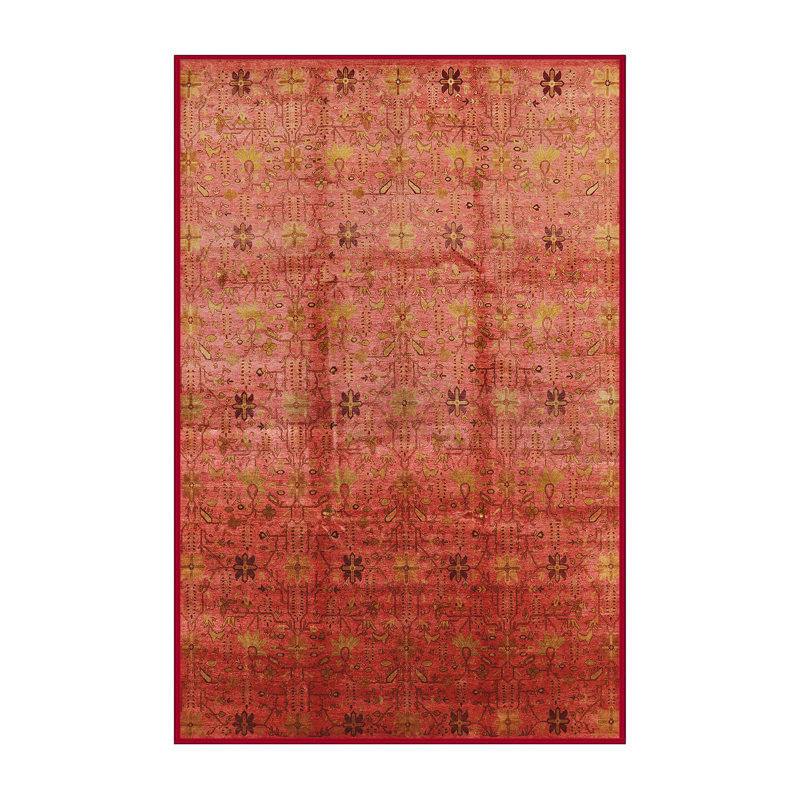 Tapis rouge à motif floral, Rectangle 7 pi x 10 pi