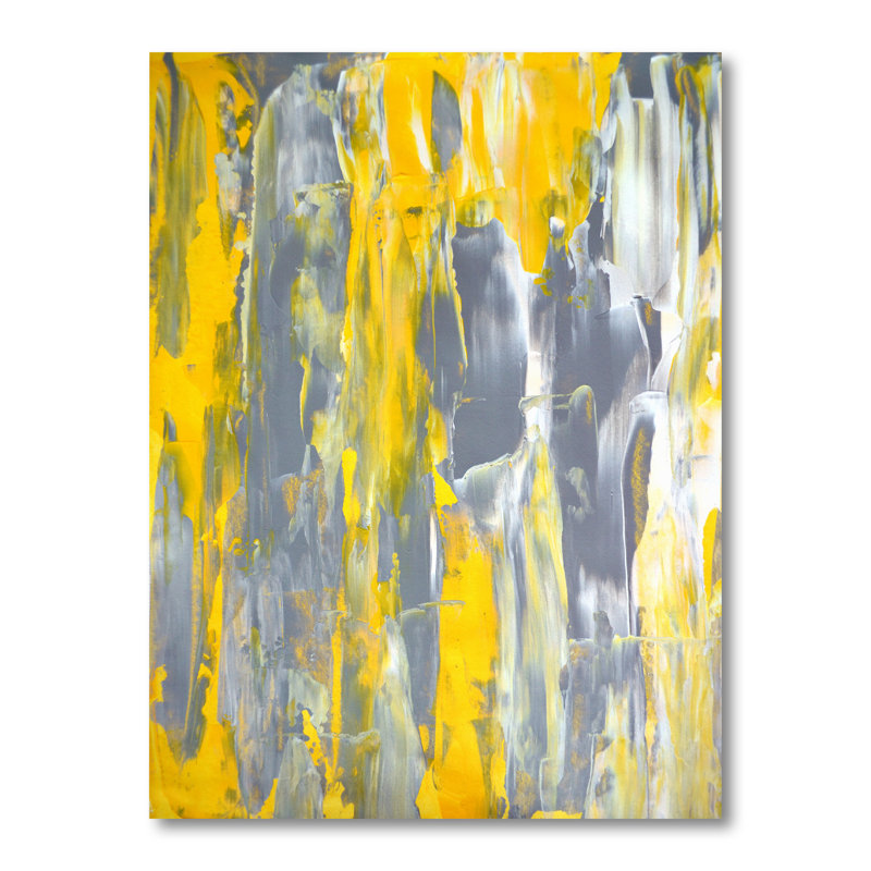 Gris et jaune fusionnant abstrait II - peinture sur toile, H 20 po x l 12 po x P 1 po, Toile tendue