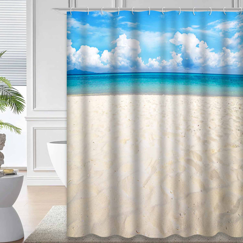 Magnifique plage, sable de mer tropical, été, nuage blanc, ciel, paradis avec 12 crochets, L 72 po x l 72 po