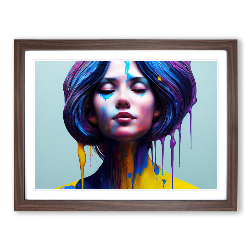 XH1022-10296X Woman Painted Vol.2 Abstract 1 Piece Single Picture Frame Wall Art, 46cm H x 64cm W x 2cm D, Walnut Framed