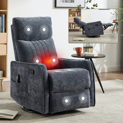 Fauteuil inclinable manuel orange à massage chauffant avec chaise berçante et pivotante en tissu pour le salon