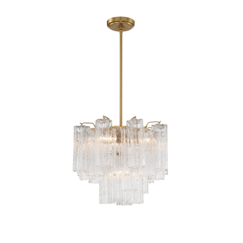 Lustre à niveaux Arras, Laiton vieilli, H 13,75 po x l 17,75 po x P 17,75 po, Transparent