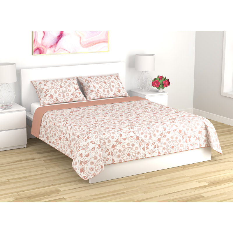 Ensemble de literie cloud corail mandala Arrowood, Courtepointe simple et 1 taie décorative