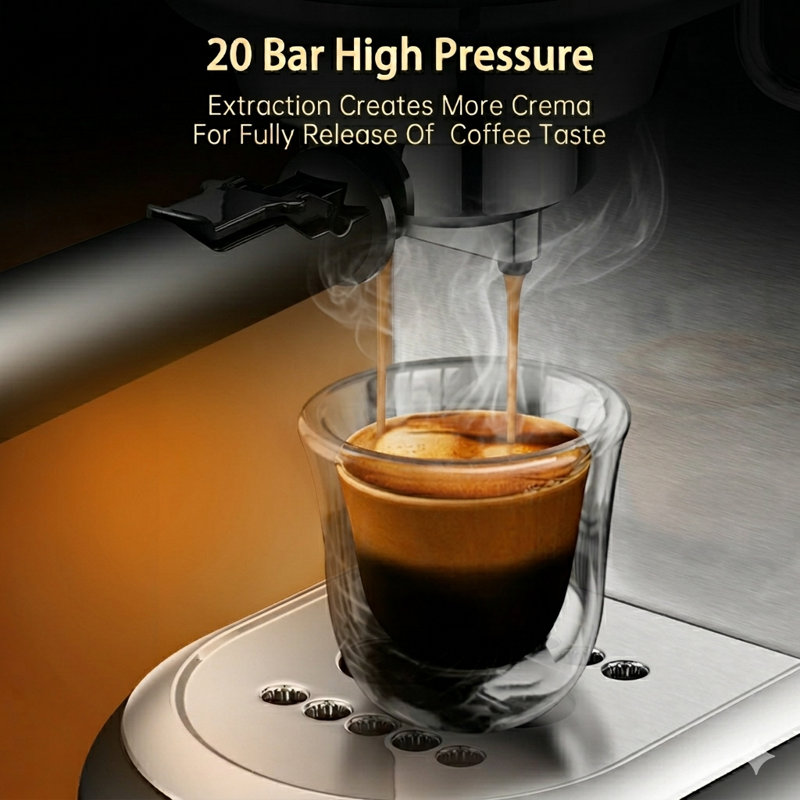 HiBREW H11 Compact Semi-Automatic Espresso Machine with Professional Steam Wand & Rapid Heating Technology – Stainless Steel Finish