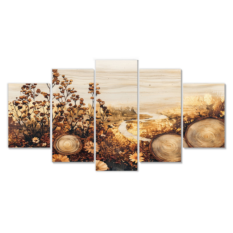Irah - art mural fleurs sauvages - décoration murale traditionnelle 5 pièces