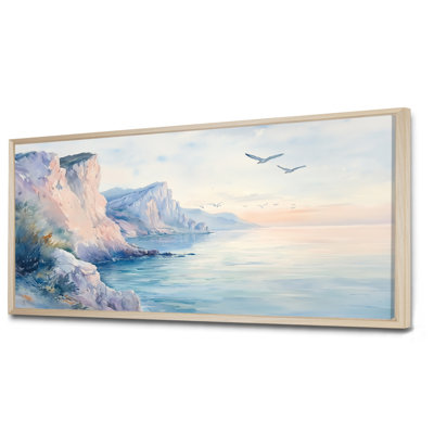 Tropical Beach Wall Art, Ocean Ripple Canvas, Serene Coastal Cliffs