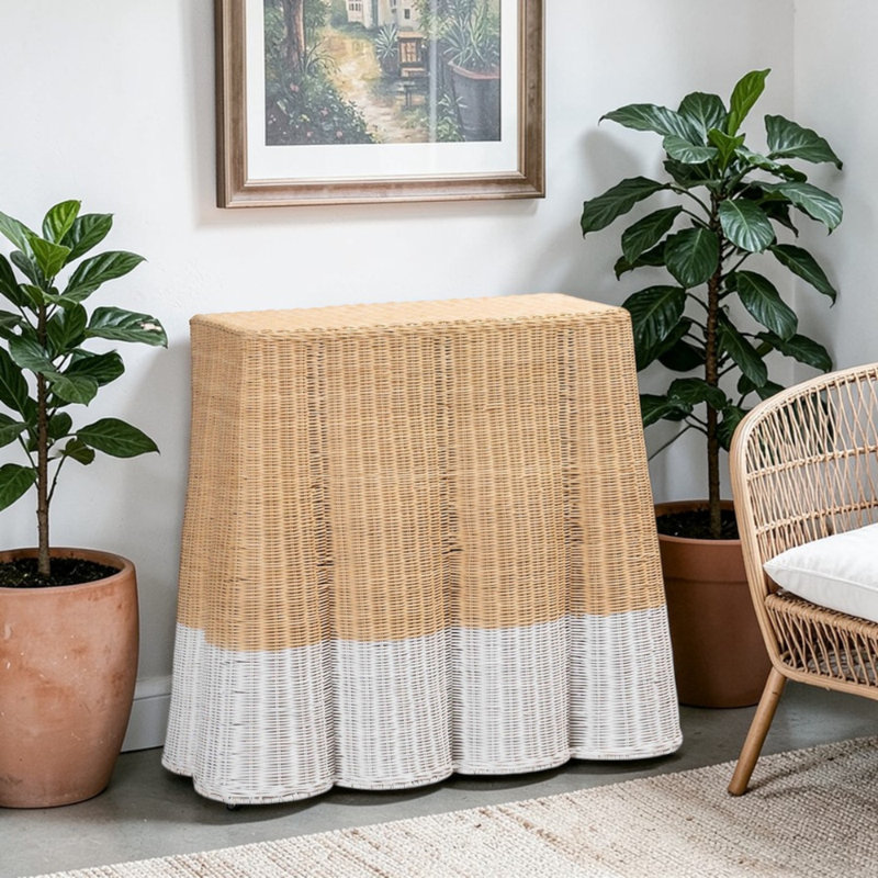 Console rectangulaire en rotin avec pétoncles Elita