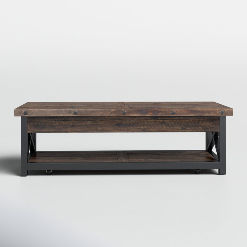 Reinhold Solid Wood Top Single Coffee Table, Rustic Brown