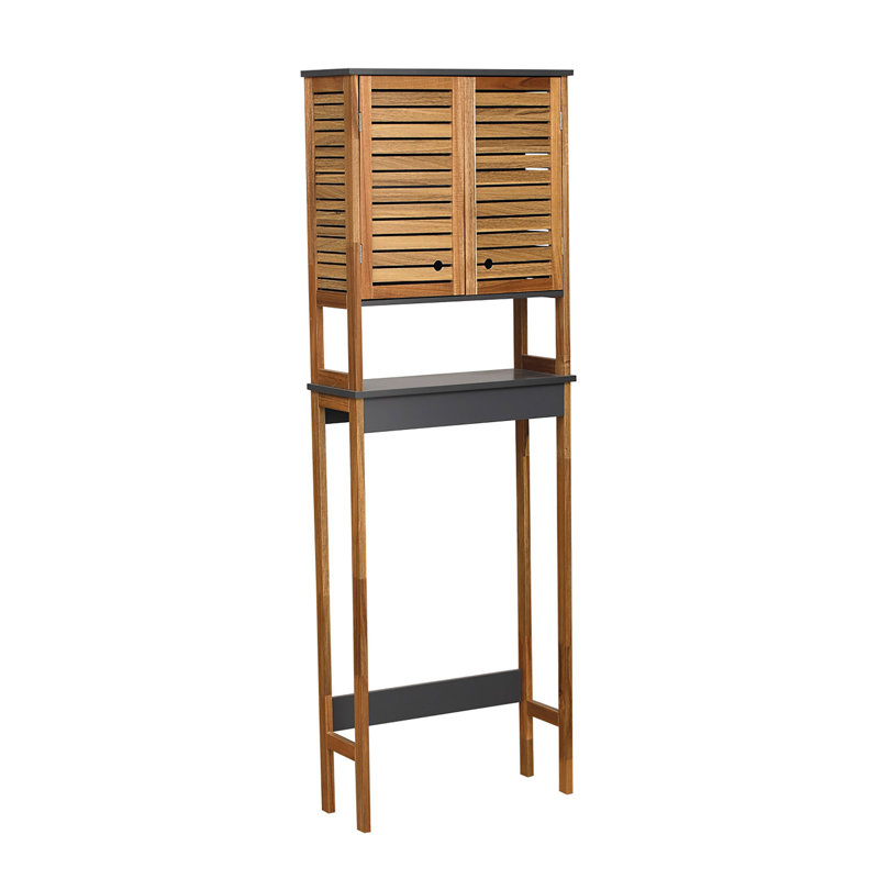 Over The Toilet Storage Cabinet with Double Vented Doors and Open Shelf, Brown and Gray - Elements Collection