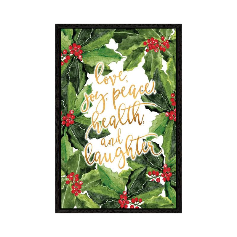 Best Wishes With Holly Boughs 1 Piece Wall Art on Canvas, 152.5 cm H x 101.5 cm W, Black Framed