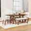 Ensemble de table de salle à manger extensible 6 pièces avec rallonge amovible, base en tréteaux, chaises rembourrées et banc-57334906