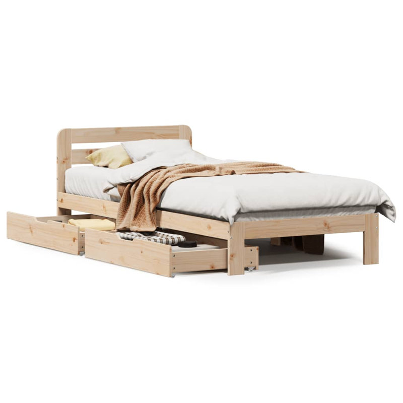 Abina Solid Wood Storage Bed, 65.5cm H x 203.5cm W x 94cm D, Brown
