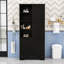 Armoire de rangement multifonctionnelle avec tablettes réglables et paniers à linge inclinables-619440669