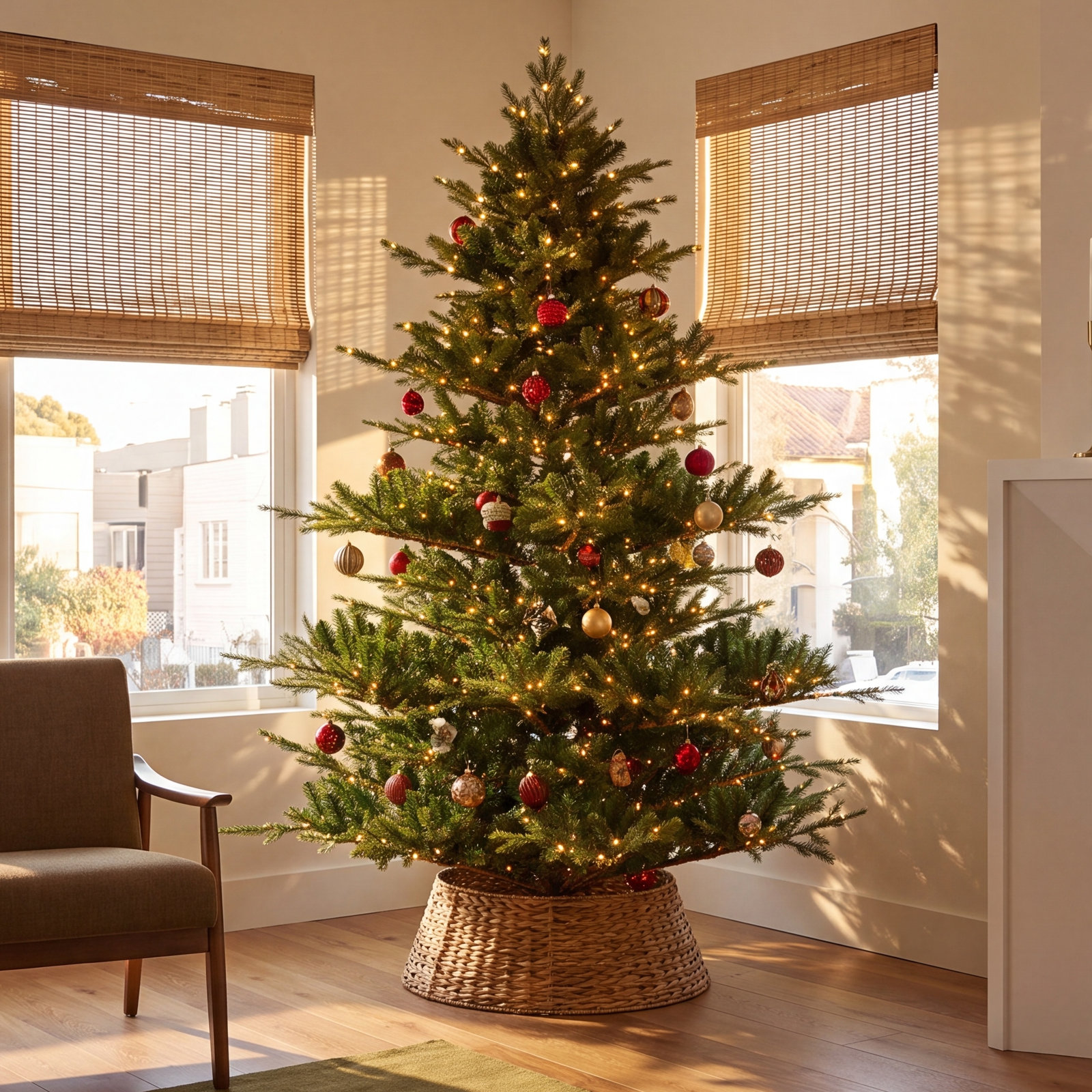 Flocked Pre-Lit Pine Christmas Tree, 7.5 ft