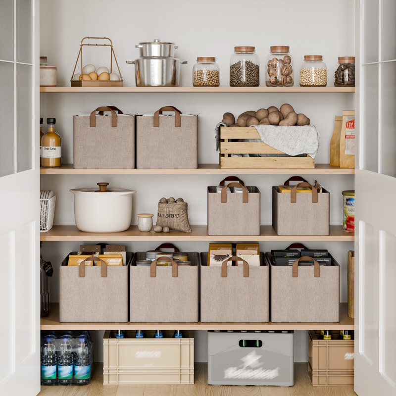 Bacs de rangement en tissu avec poignées, bacs pliables pour tablettes, placard, dortoir, Brun / Beige