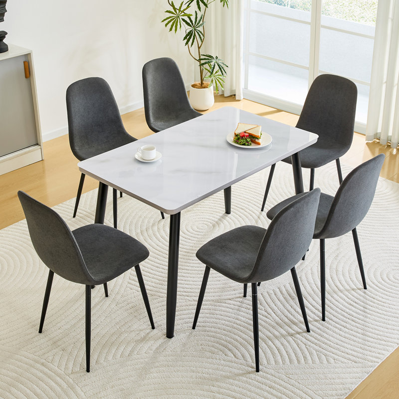 Ensemble de table de salle à manger 47,3 "pour 6 personnes, ensemble de cuisine compacte avec pieds chromés, Gris, White