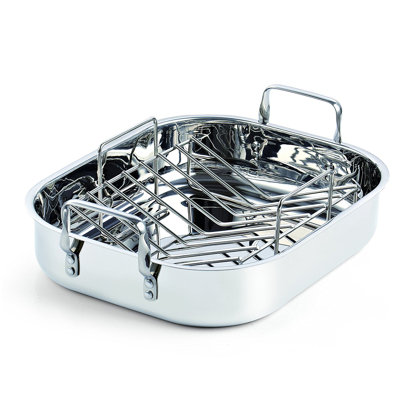 Plat à rôtir en acier inoxydable 16 po x 13 po avec grille en V de Cooks Standard Classic, grande capacité, va au lave-vaisselle et au lave-vaisselle