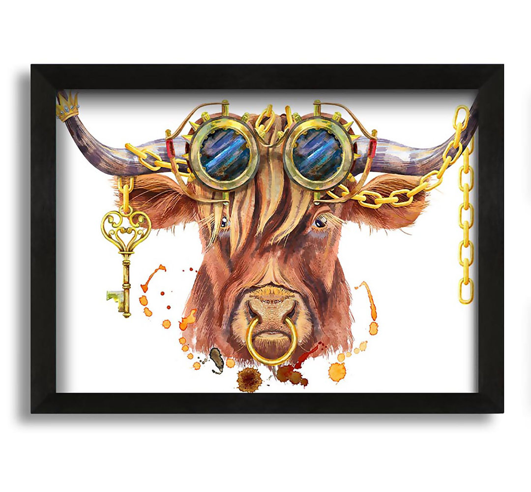 Die Highland Cow Goggles Gerahmter Druck