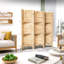 Room Divider, Folding Room Divider Privacy Screen, Wood Freestanding Louvered Divider Screen for Home Office Restaurant Bedroom-2105185986-2105305866