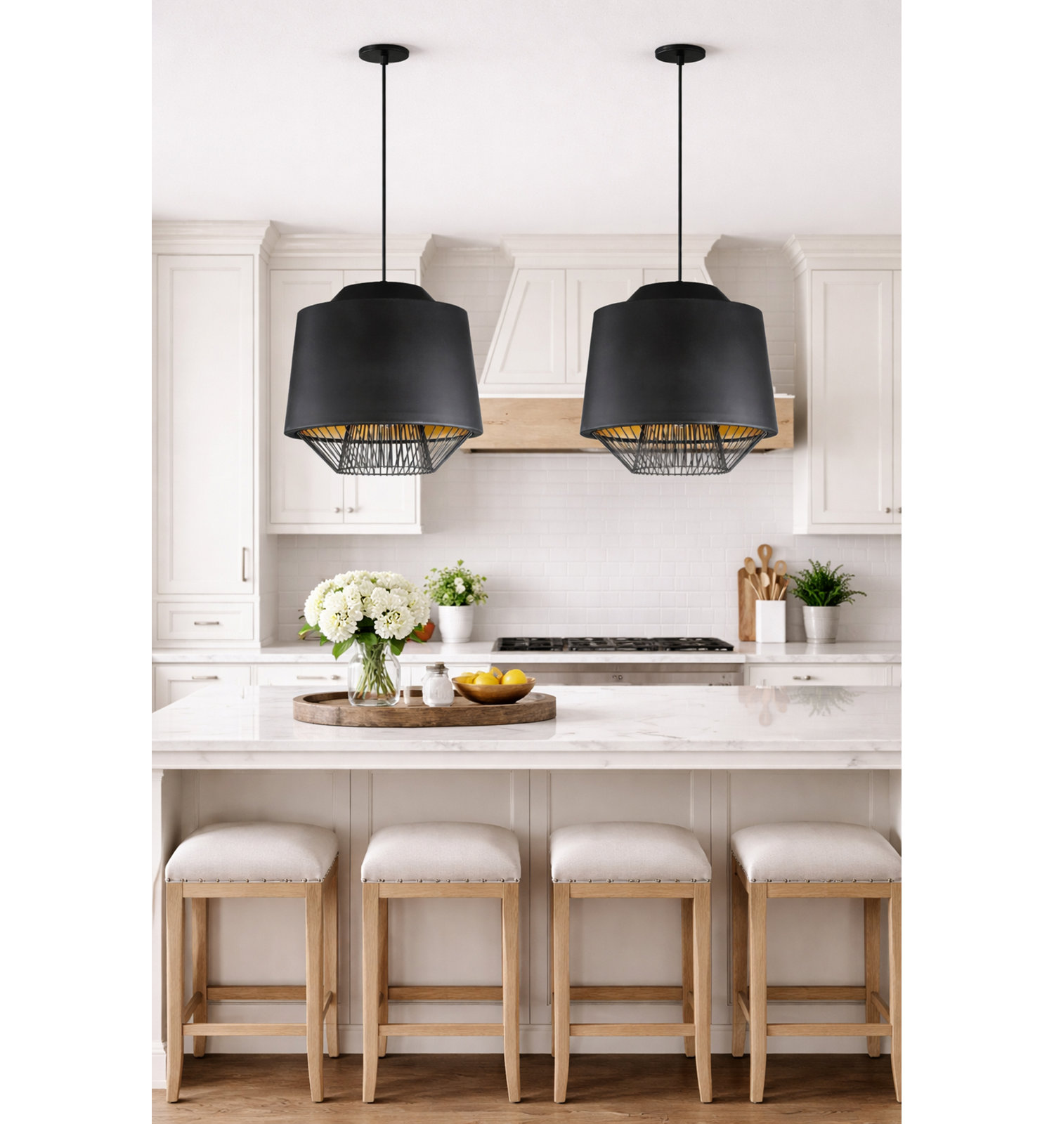 Cici Single Light Pendant, Black / Gold