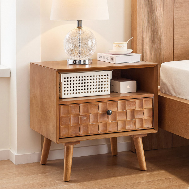 Table de chevet 22 po Mid-Century Modern, Beige
