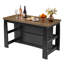 Îlot de cuisine de 140 cm avec étagères de rangement ouvertes, table de bar haute noire et brune avec sièges pour cuisine et salle à manger