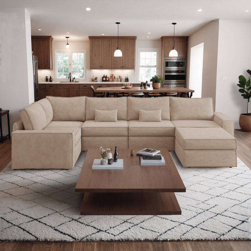 Modular Sofa Sectional, L-shape Or U-shape Or Sofa Bed, Corduroy Fabric Upholstered Couch, Modern Minimalist Design For Living Room, Ergonomic Design Deep Seat, Free Combination
