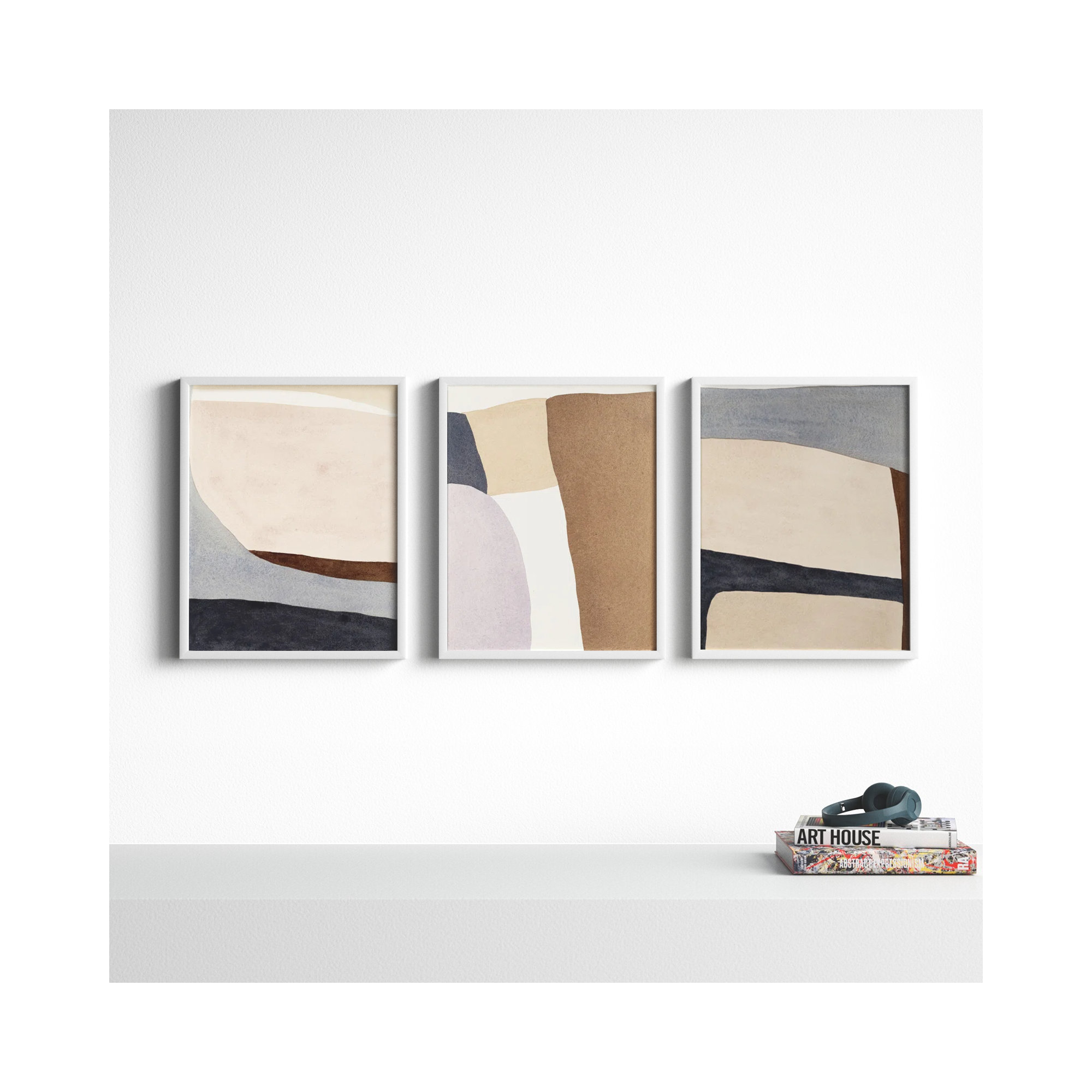Divided By 3 In Blue by Julia Balfour, 20" H x 48" W, White