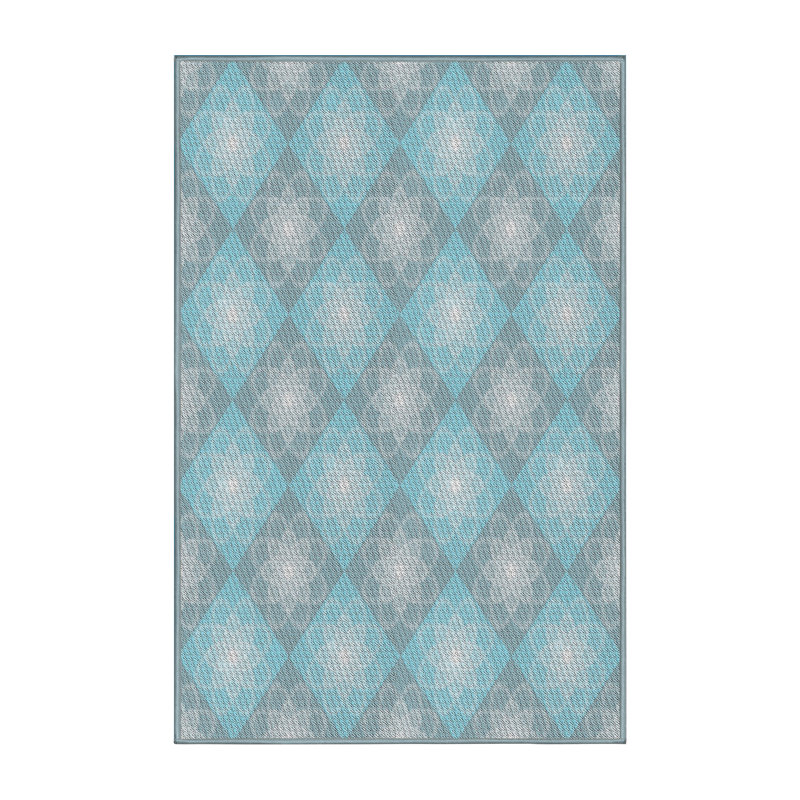 Tapis gris/bleu à motifs, Rectangle 4 pi x 6 pi