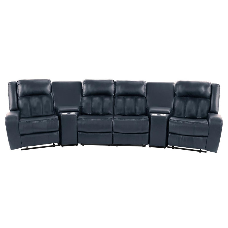 Faux Leather L-Shaped Sectional Reversible, Navy Faux Leather