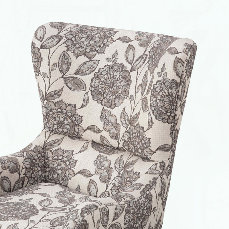 Fauteuil à oreilles - Accoudoir rond - Passepoil - Coussin d'assise amovible - Pieds espresso